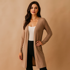 Langer offener Cardigan für Damen im minimalistischen Stil - Lang