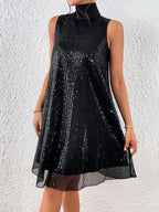 Damenkleid mit Pailletten und hohem Ausschnitt - Lareine