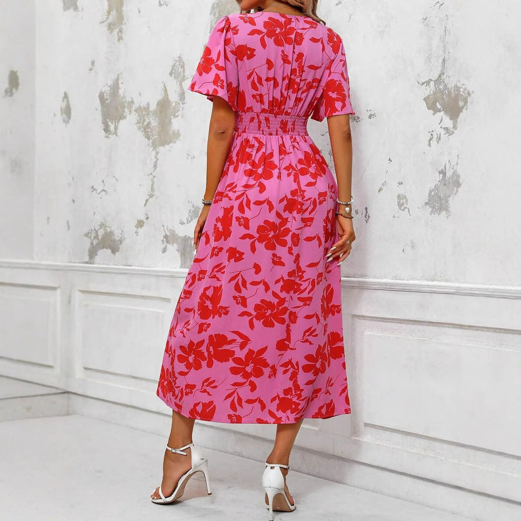 Midikleid mit Blumenmuster und Schlitz für Frauen - Amalia