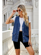 Jeansweste im Used-Look mit Taschen und lockerer Passform und Ärmelloser Schnitt