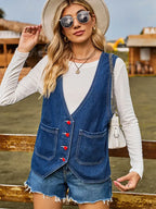 Jeansweste im Used-Look mit figurbetontem Schnitt und Reverskragen