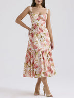Fryda - Midikleid mit Blumenmuster und Neckholder im süßen Stil