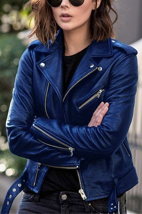 Vintage-Kunstlederjacke mit Revers und Reißverschluss