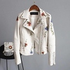 Lederjacke mit Blumenstickerei