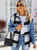 Jeansjacke im Oversize-Schnitt im Used-Look mit Karomuster