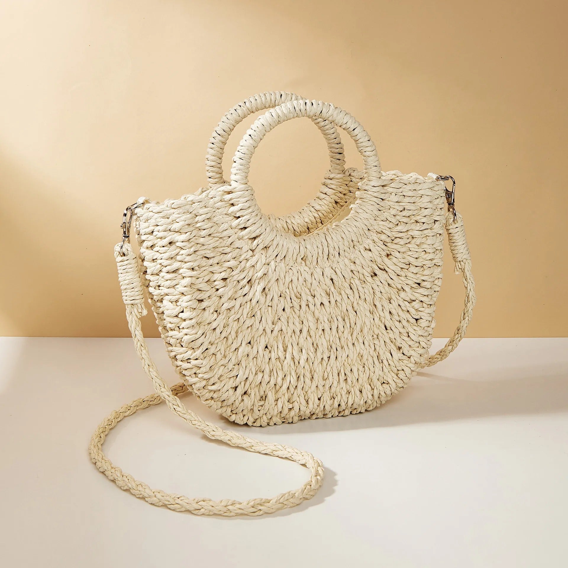 Damenhandtasche mit runden Griffen im Strandstil - Noa