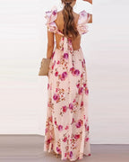Sofia - Langes Sommerkleid mit offenem Rücken und Blumendruck