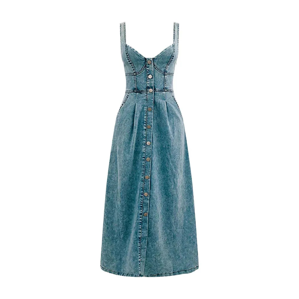 Denim-Midikleid für Damen im Frühlingsstil - Elowen