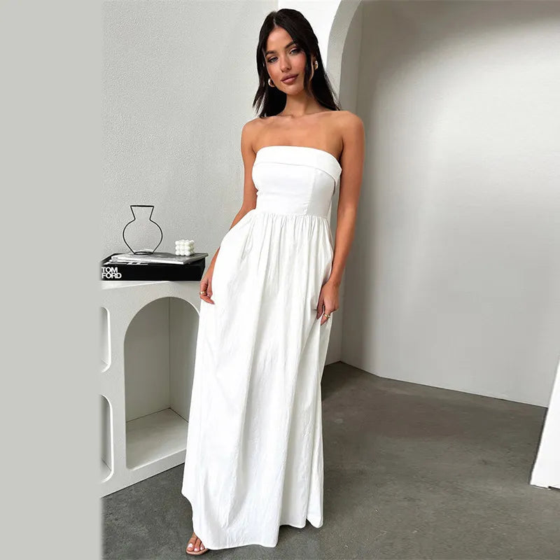 Jayla - Frenchy Solides schulterfreies langes Kleid