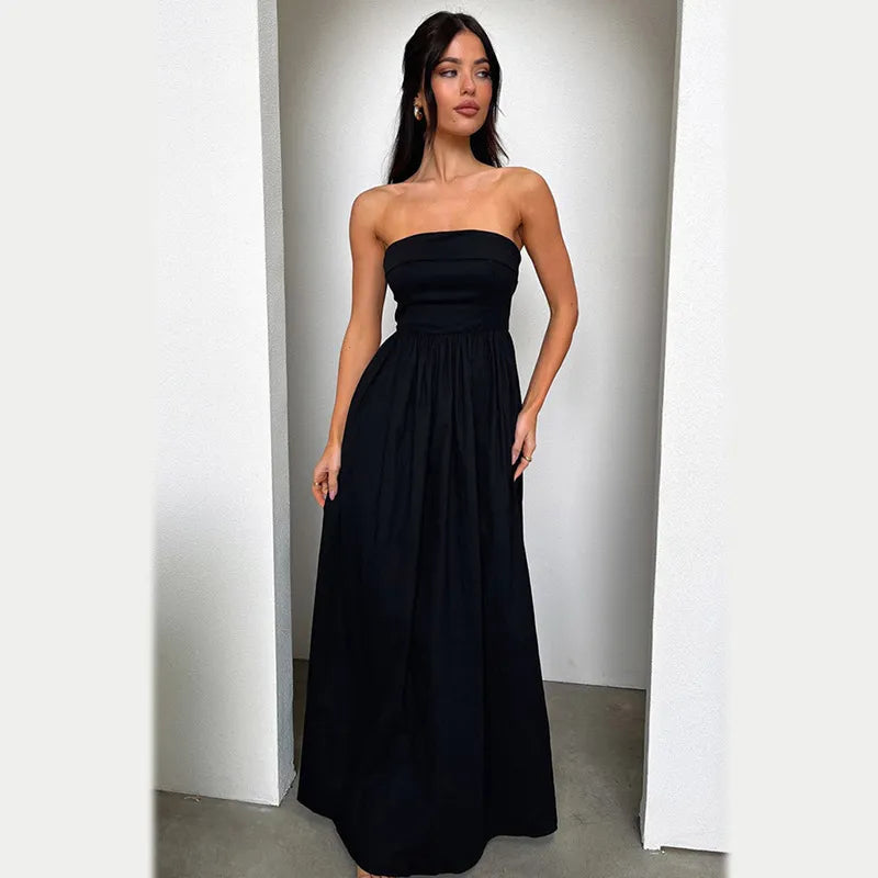 Jayla - Frenchy Solides schulterfreies langes Kleid