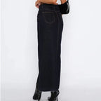 Langer Damenrock aus Denim mit hoher Taille und Rückenschlitz - Emilie