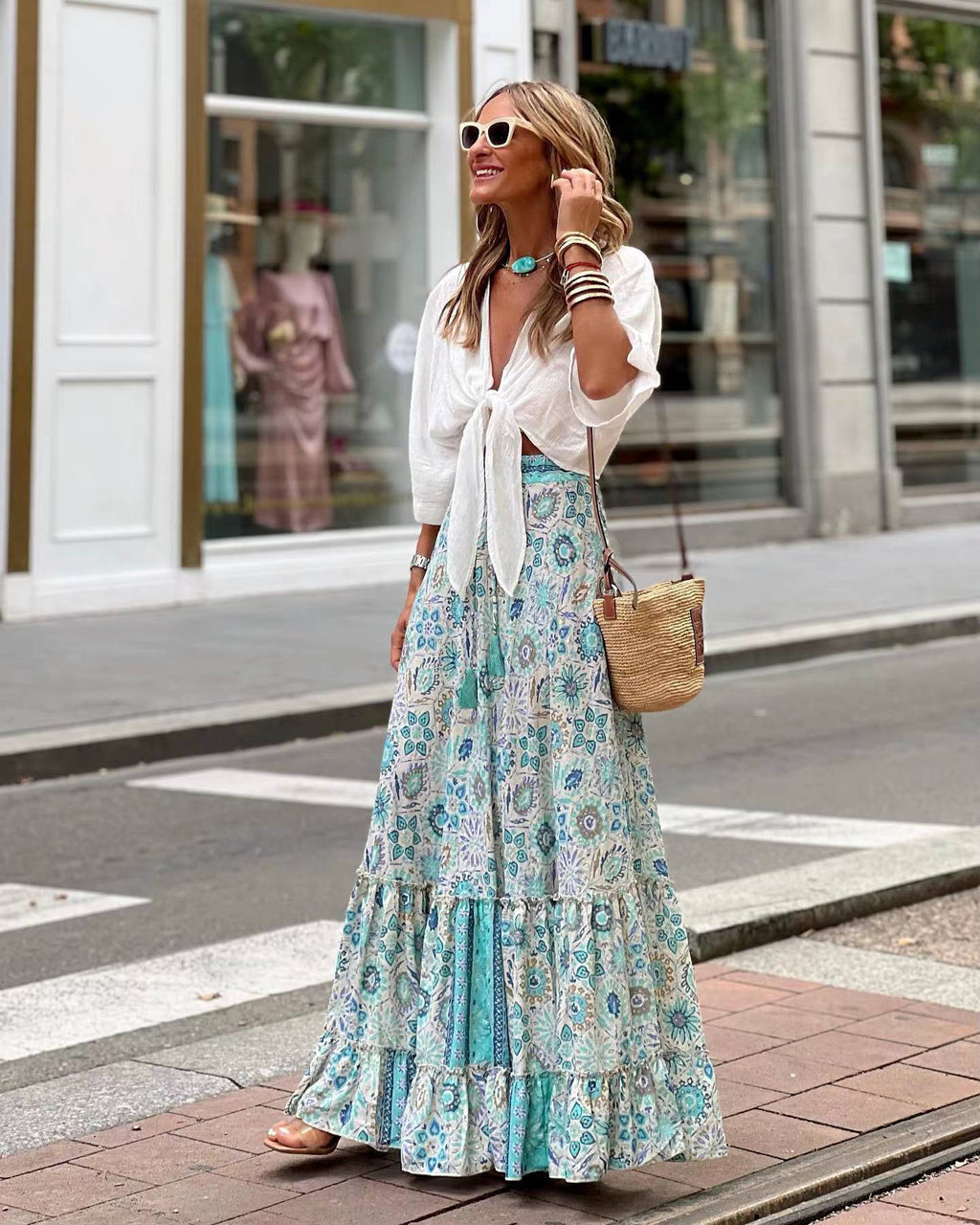 Langer Damenrock Sommer floral böhmischer Stil - Amara