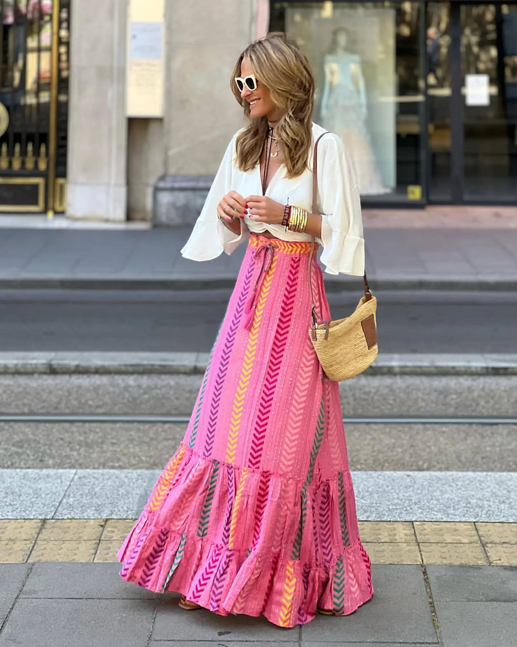 Langer Damenrock Sommer floral böhmischer Stil - Amara