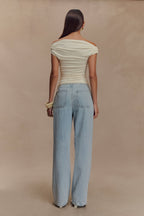 Schulterfreies, tailliertes Damen-Top mit Metallic-Detail - Kinsley