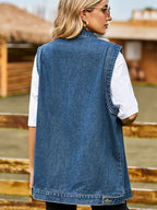 Jeansweste mit Knopfverschluss, Taschen und lockerer Passform