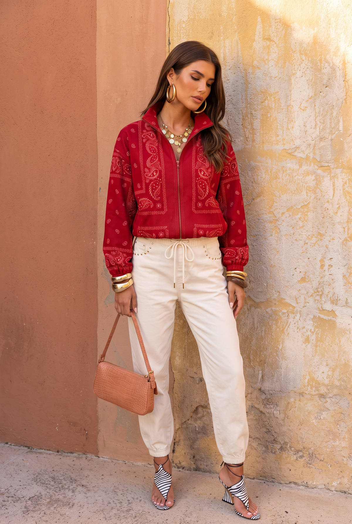 Jacke mit Bananenprint in Rot