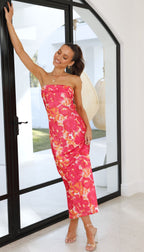 Langes, trägerloses Blumenkleid für Damen – Kaia