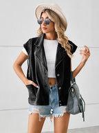 Jeansweste im Used-Look mit Knopfverschluss und lockerer Passform