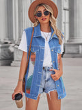 Jeansweste mit Patchwork, geometrischem Muster und Knopfverschluss