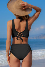 Ocean Chic - Schwarzes Bikini-Set mit Kordelzug an der Vorderseite
