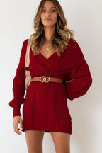 Damen Strickkleid mit überkreuztem Ausschnitt - Ragnheidr