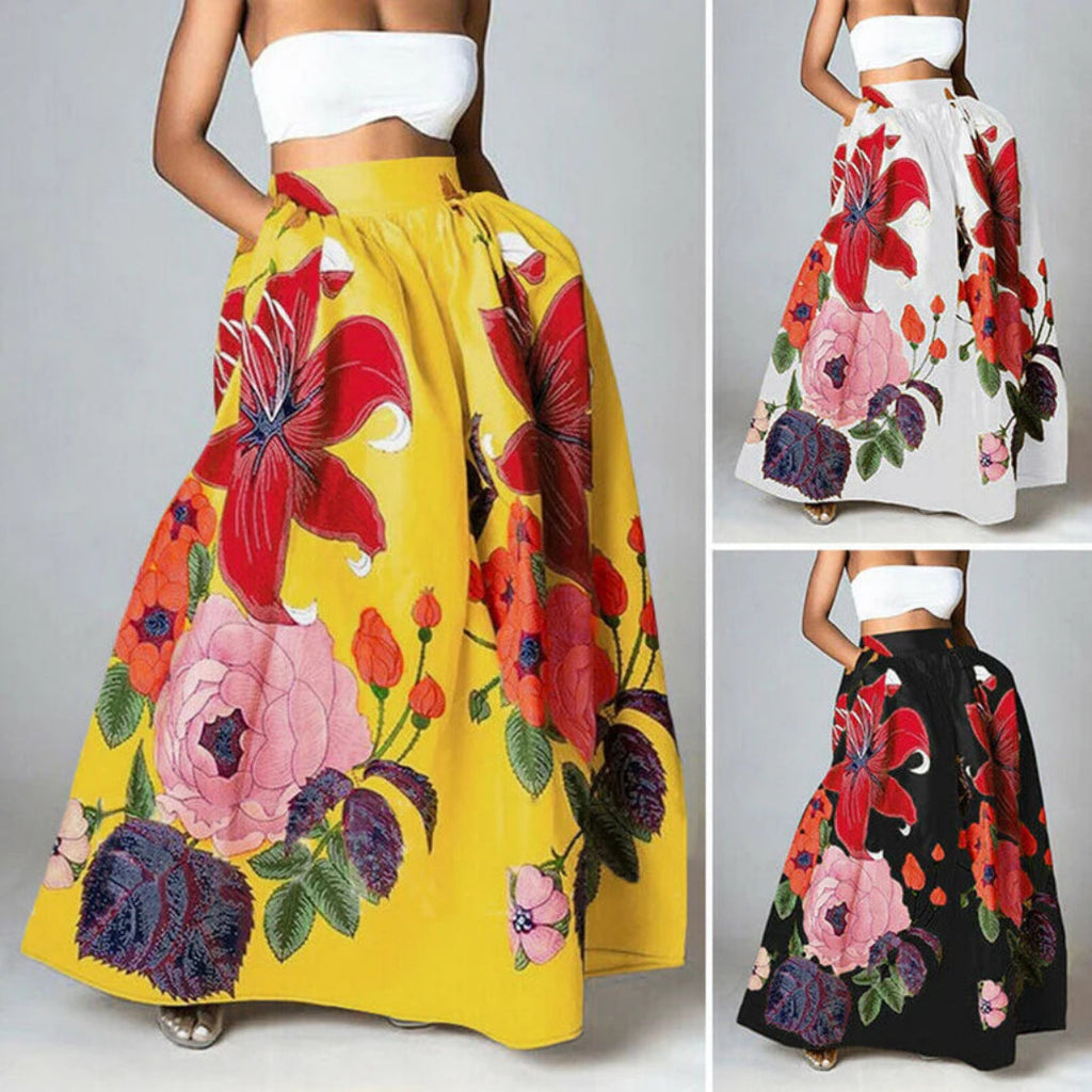 Damen Maxi-Rock mit Blumenprint, hochtailliert und stylisch