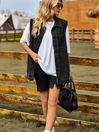 Jeansweste mit Knopfverschluss, Taschen und lockerer Passform