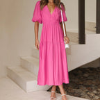 Kelly - Elegantes Kleid mit V-Ausschnitt und Puffärmeln