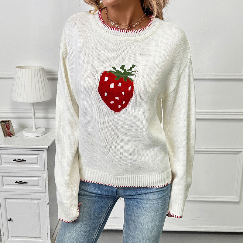Damenstrickpullover mit Erdbeermotiv - Liane