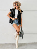 Jeansweste im Used-Look mit Knopfverschluss und lockerer Passform