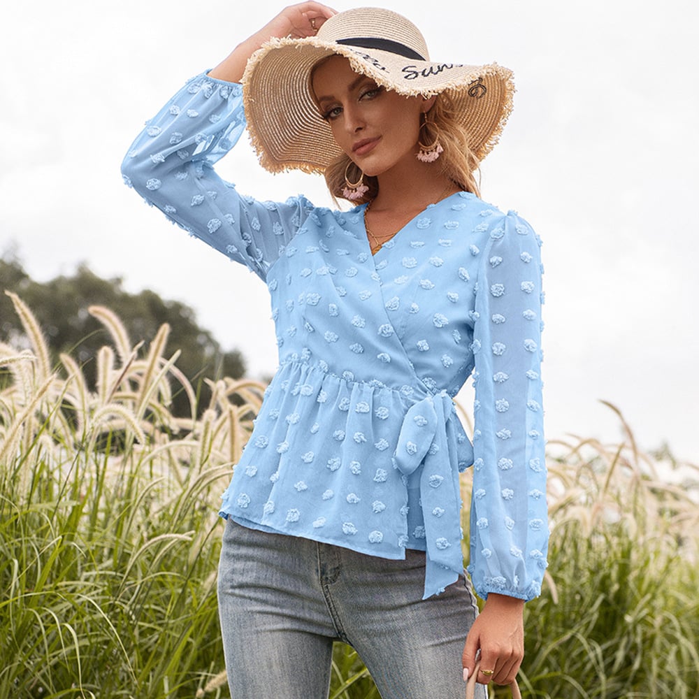 Anita - Frühlingsbluse aus Jacquard-Spitze mit V-Ausschnitt für Damen