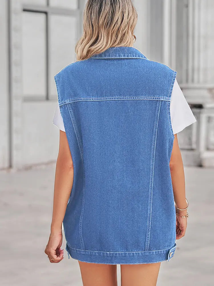Jeansweste mit Patchwork, geometrischem Muster und Knopfverschluss