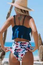 Ocean Chic - Blumendruck Bikini-Set mit hoher Taille und Volants