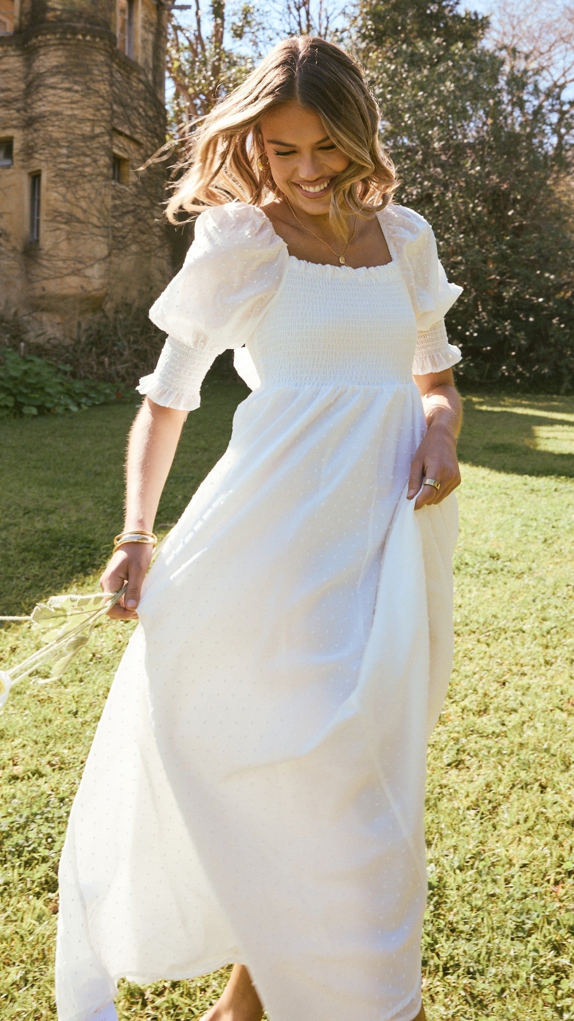 Weißes Midi-Kleid mit freien Schultern für Damen – Renata