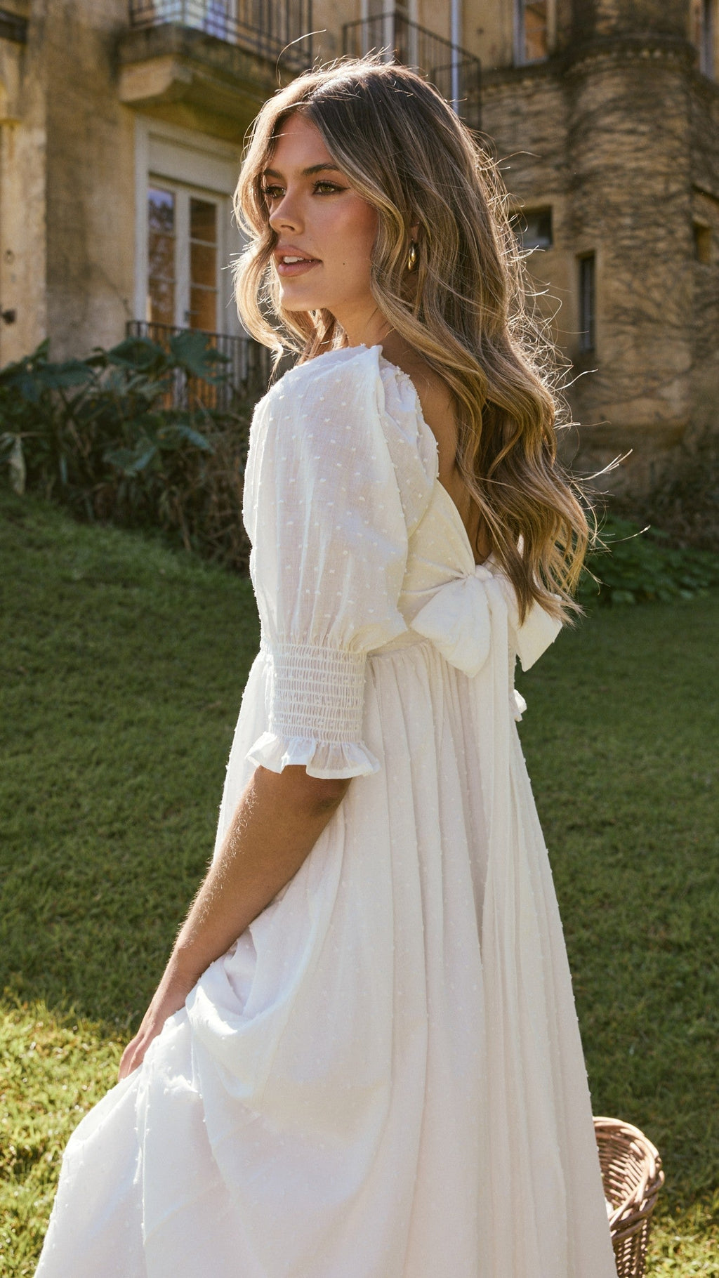 Weißes Midi-Kleid mit freien Schultern für Damen – Renata