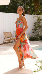 Langes Kleid mit Blumenmuster für Damen – Elda