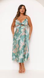 Midi-Kleid mit Blumenmuster und geknotetem Ausschnitt für Damen – Loisa
