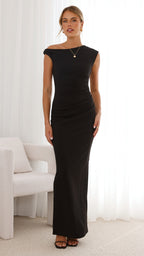 Elegantes, figurbetontes langes Kleid mit Ausschnitt für Damen – Karely