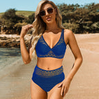 Ocean Chic - V-Ausschnitt Spitze Patchwork hohe Taille Bikini-Set