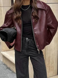 Rote Vintage-Lederjacke mit Reißverschluss