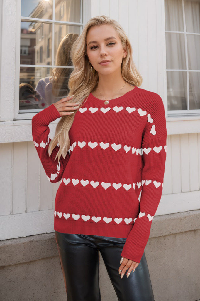 Damenpullover mit Herzaufdruck und Rundhalsausschnitt - Rúnael