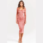 Gala - Schickes langes rosa Spitzenkleid