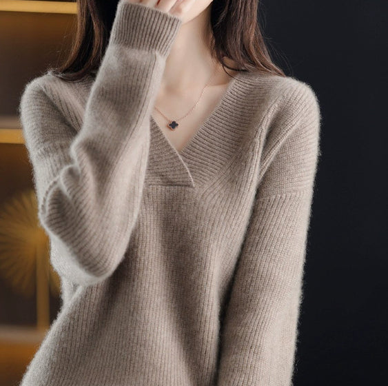 Damen Strickpulli mit V-Ausschnitt in lockerer Passform - Svala