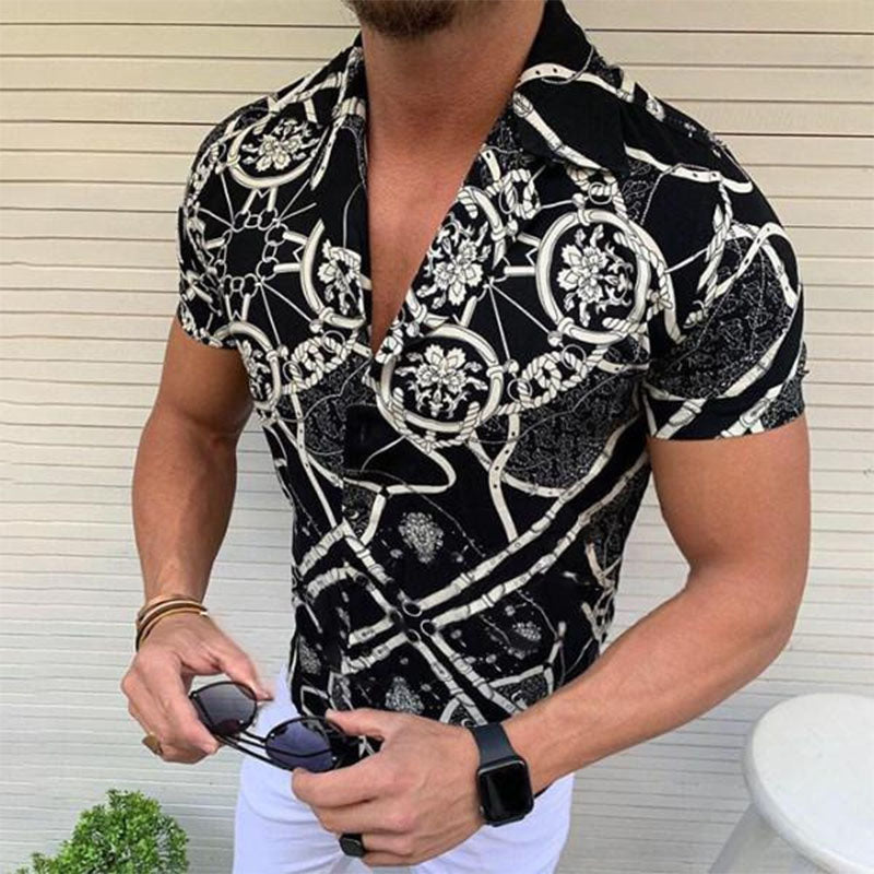 Schones bedrucktes Herren Kurzarm Hemd mit Print