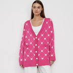 Damen Strickjacke mit Knöpfen und Herzdruck - Leeni