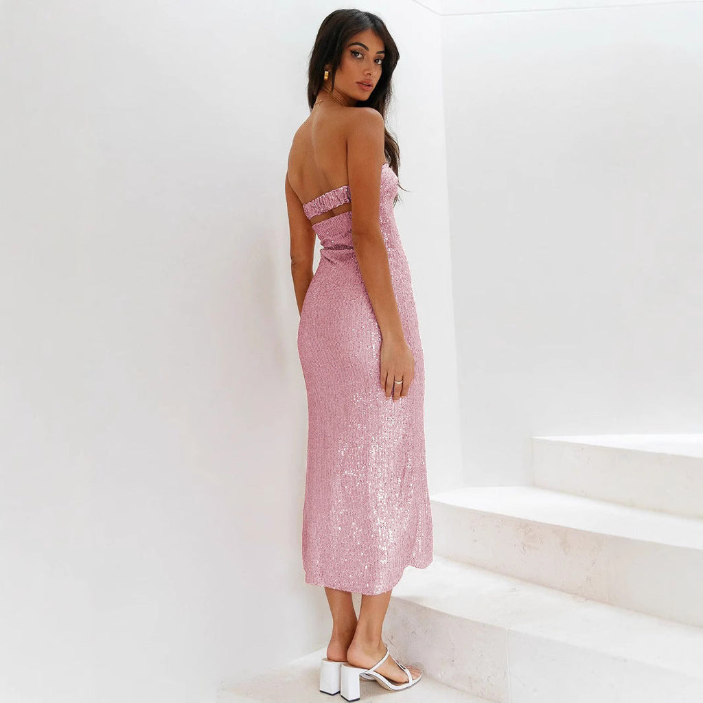 Trägerloses Damenkleid mit Pailletteneffekt - Rylena