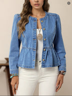 Damen Jeansjacke mit Rüschen an der Taille - Liora