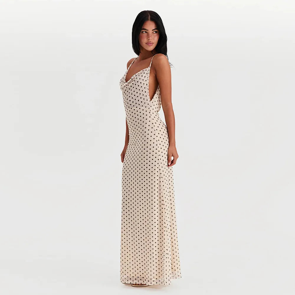 Ivy - Bedrucktes langes Kleid mit Spaghetti-Trägern