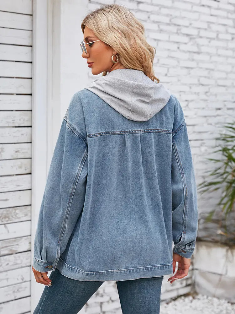 Jeansjacke im Vintage-Look mit Kapuze
