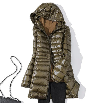 Lange gesteppte Kapuzenjacke für Frauen - Rahel